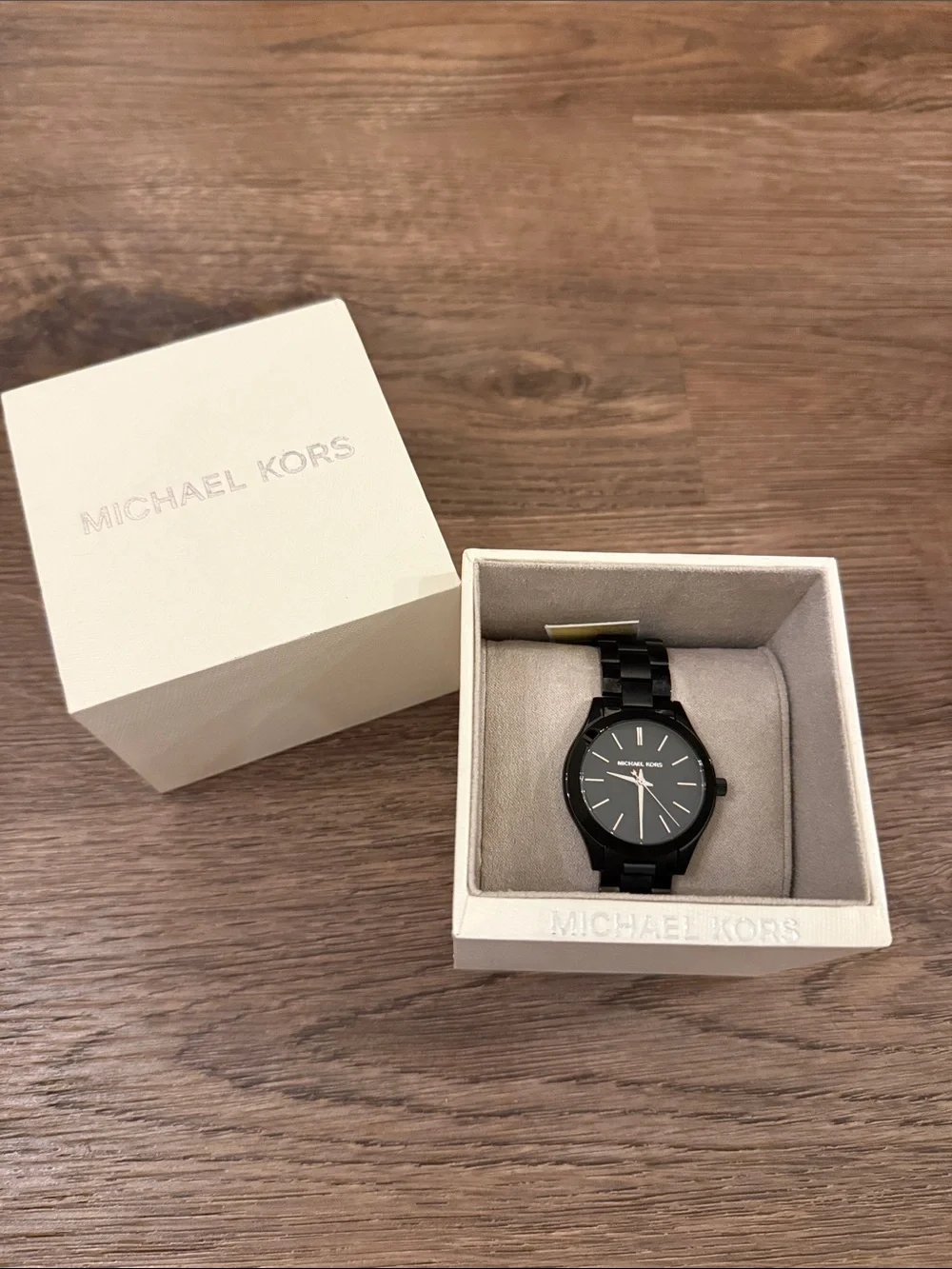 Michael Kors Slim Runway Black Bracelet Watch with Minimal Dial Working unisex